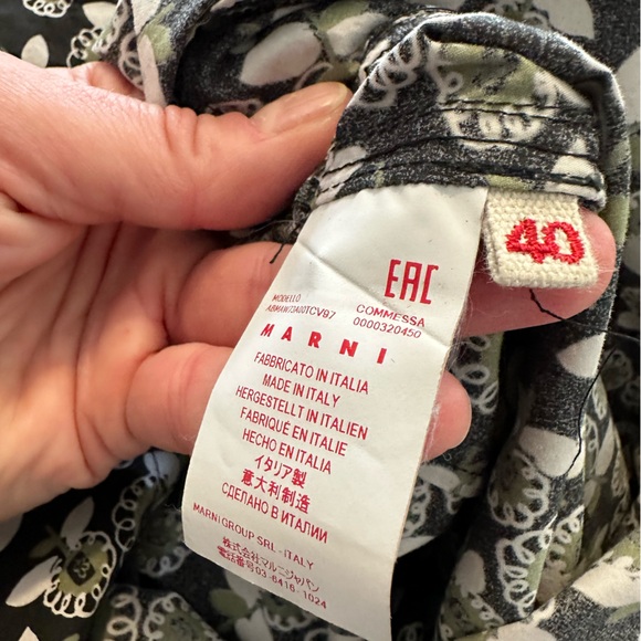 Marni black/olive/beige floral high-neck cotton midi dress - size 40 (US 6/8) - Picture 12 of 13